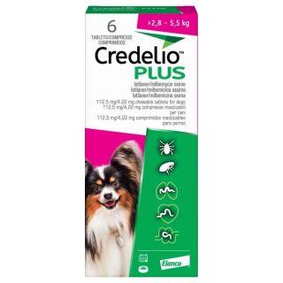 Credelio Plus 112.5 mg/4.22 mg Chewable Tablets for Dogs >2.8 kg - 5.5 kg 1x6