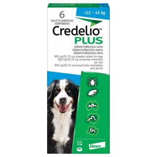 Credelio Plus 900 mg/33.75 mg Chewable Tablets for Dogs >22 kg- 45 kg 1x6